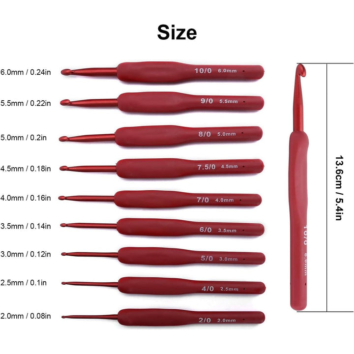9 Red-Handle Ergonomic Crochet Hooks, 2–6 mm - Just Closeouts Canada Inc.X004A1LVEF