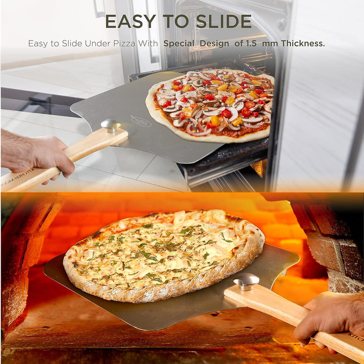 Large Pizza Peel 16 inch - Extra Large Metal Pizza Peel with 14 inch Stainless Steel Pizza Cutter Rocker, Pizza Spatula Paddle to Move Large Pizza, Pizza Paddle with Folding Handle