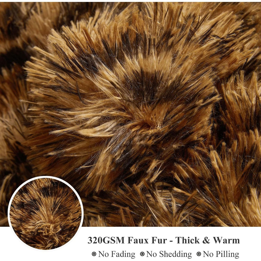 Luxury Faux Fur Leopard Print Throw Blanket, Soft Cheetah Print Fluffy Bed Blanket, Shaggy Plush Decorative Couch Blanket, Cute Furry Animal Print Fuzzy Blanket for Sofa Bed Couch, Brown, 60x90