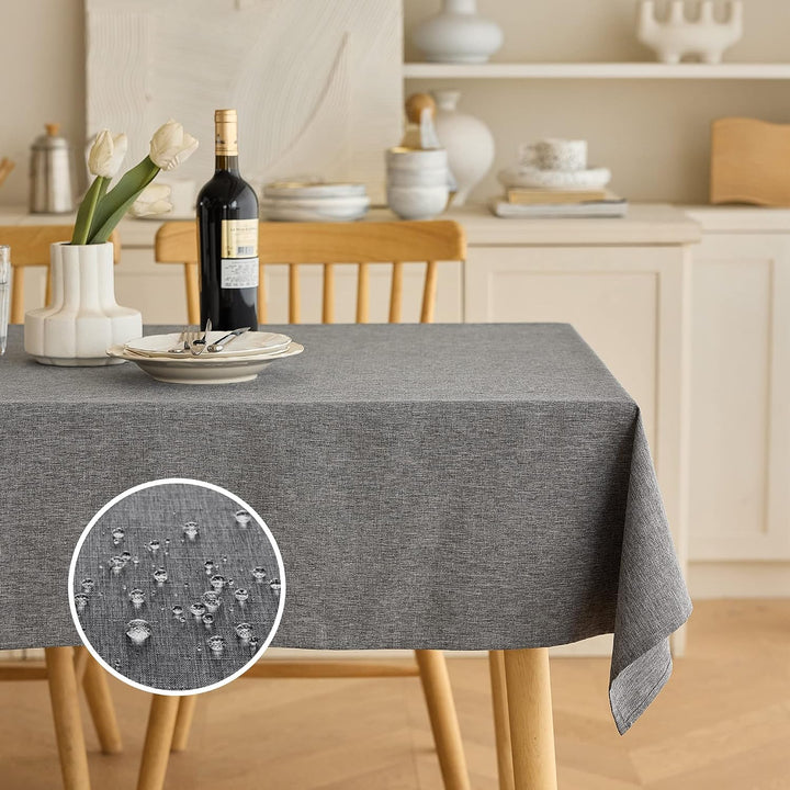 Dirty-repel Linen Party Rectangular Tablecloth, Wipeable Anti-scratches Table Cloth Waterproof Table Cover for 6 Foot Table, Dining Coffee Table(Oblong, 60 x 84 inch (Rectangular),Dark Grey)