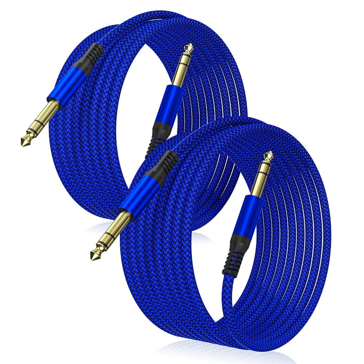 1/4 Inch TRS Instrument Cable 10ft 2-Pack,Straight 6.35mm Male Jack Stereo Audio Interconnect Cord,6.35 Balanced Line Compatible for Electric Guitar,Bass,Keyboard,Mixer,Amplifier,Amp