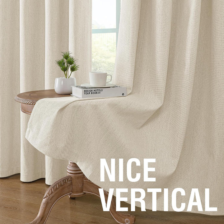 Blackout Curtains, Chenille Linen Curtains 84 inches Long 100% Blackout Curtains for Bedroom, Textured Linen Look Draperies Grommet with White Liner, 2 Panels, Heather Bleached Sand