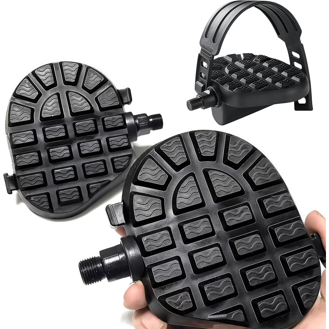 Exercise Bike Pedals, Spin Bike Pedal Replacement with Strap, Exercise Replacement Parts Stationary Pedals for Spin Cycling Bike, Indoor Exercycle Bike, Recumbent Bicycle