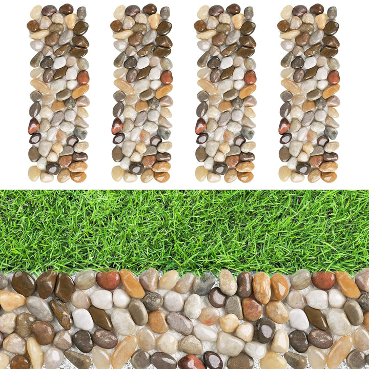 River Rock Stepping Stones Outdoor for Garden Walkway, 4 Pcs 12" L x 4" W Rectangle Shape Paver Step Stones Polished Pebble River Stone Mat for Yard Lawn Patio Pathway Walk Way