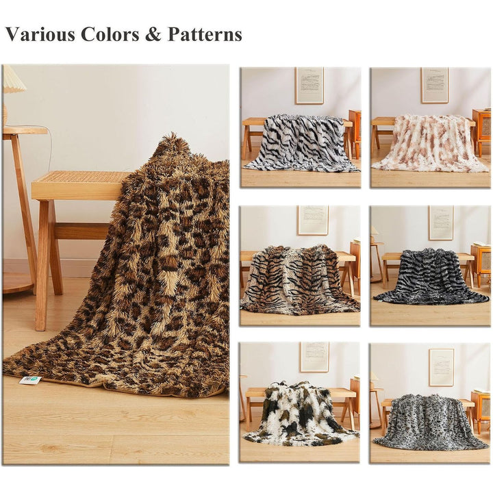 Luxury Faux Fur Leopard Print Throw Blanket, Soft 50x60 Cheetah Print Fluffy Blanket Throw, Shaggy Plush Decorative Couch Blanket, Cute Furry Animal Throw Fuzzy Blanket for Sofa Bed, Brown