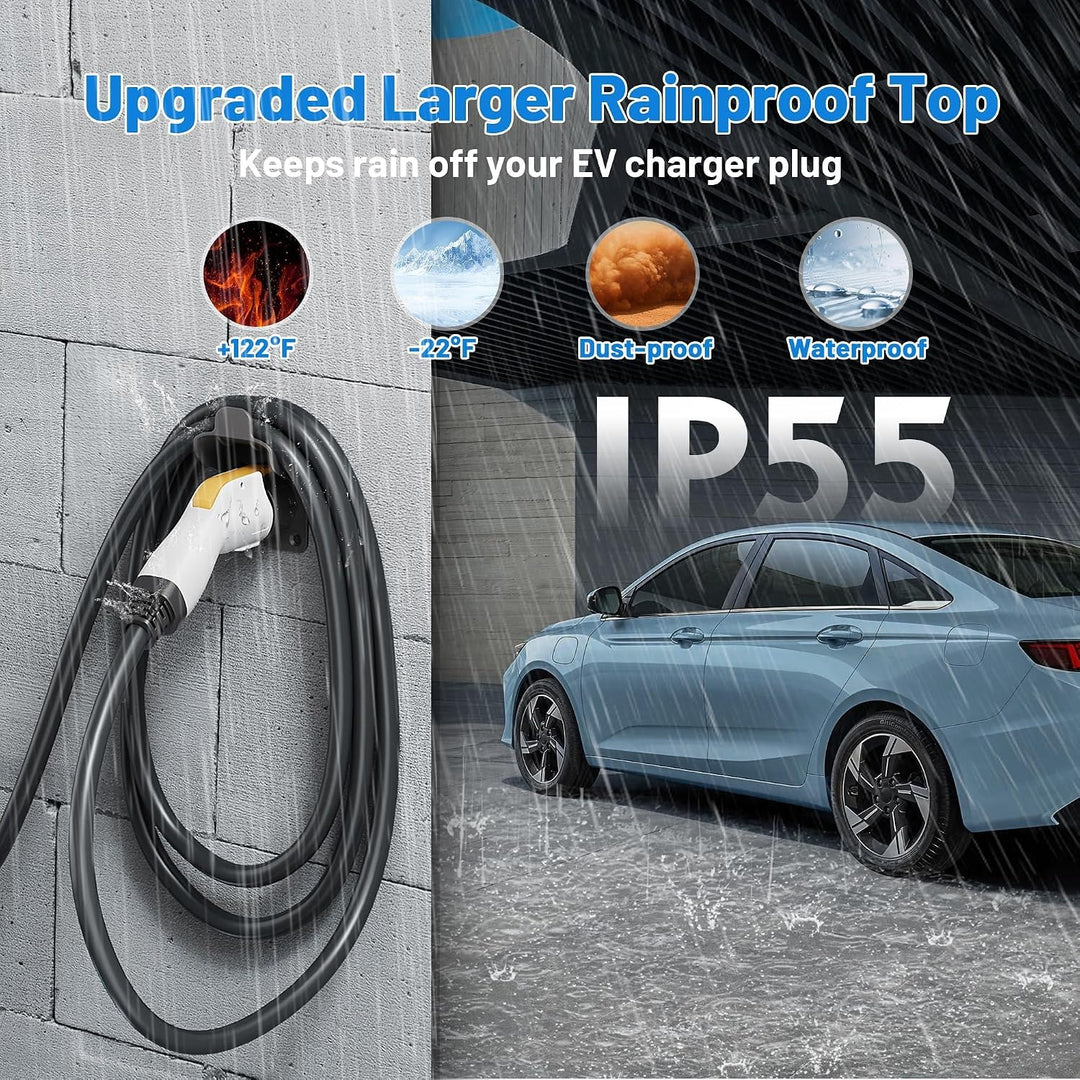 EV Charger Holder Waterproof for SAE J1772, Wall Mount Nozzle Holster Dock for Indoor Outdoor, Electric Vehicle EVSE PHEV Charging Plug Cable Hanger Cord Organizer, PC Heat Resistance -22~122?