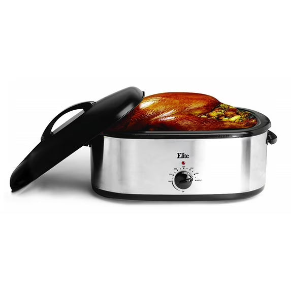 Elite Gourmet 18 Qt. Slow Cooker w/ Roaster Oven Rack 22 lb cap, Stainless Steel, ERO-118SS