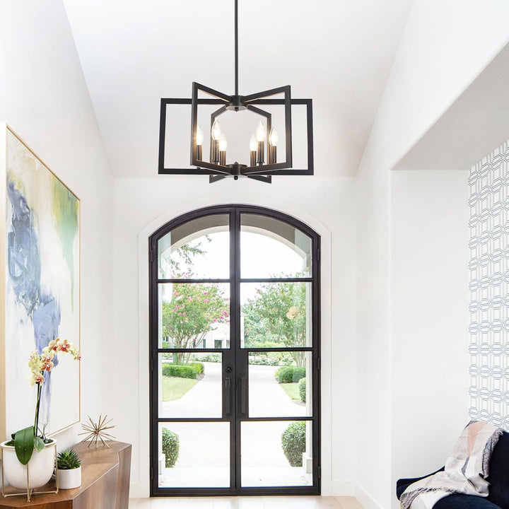 Black six-light geometric farmhouse chandelier, photo 2