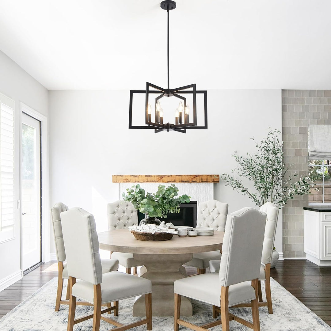 Black six-light geometric farmhouse chandelier, photo 4