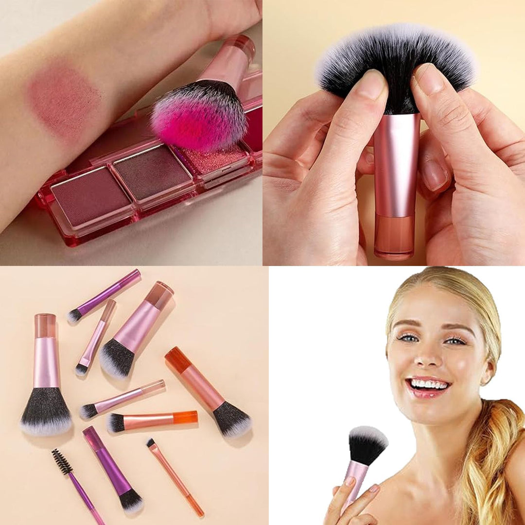 Mixed-colour 10-piece travel makeup brush set with pouch, view 5