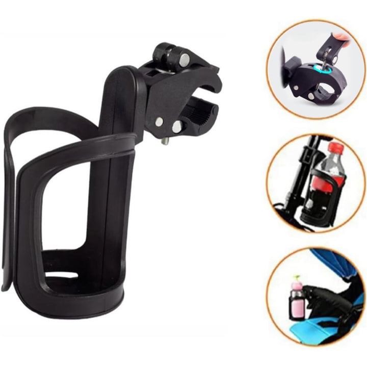 Two black rotating clamp-on cup holders, view 3
