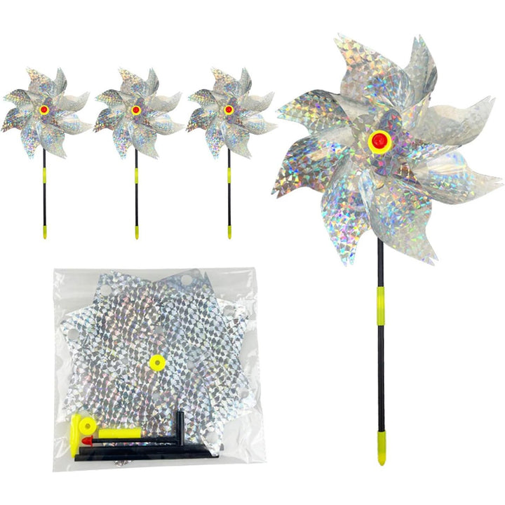 Silver reflective garden pinwheels, set of four, view 1