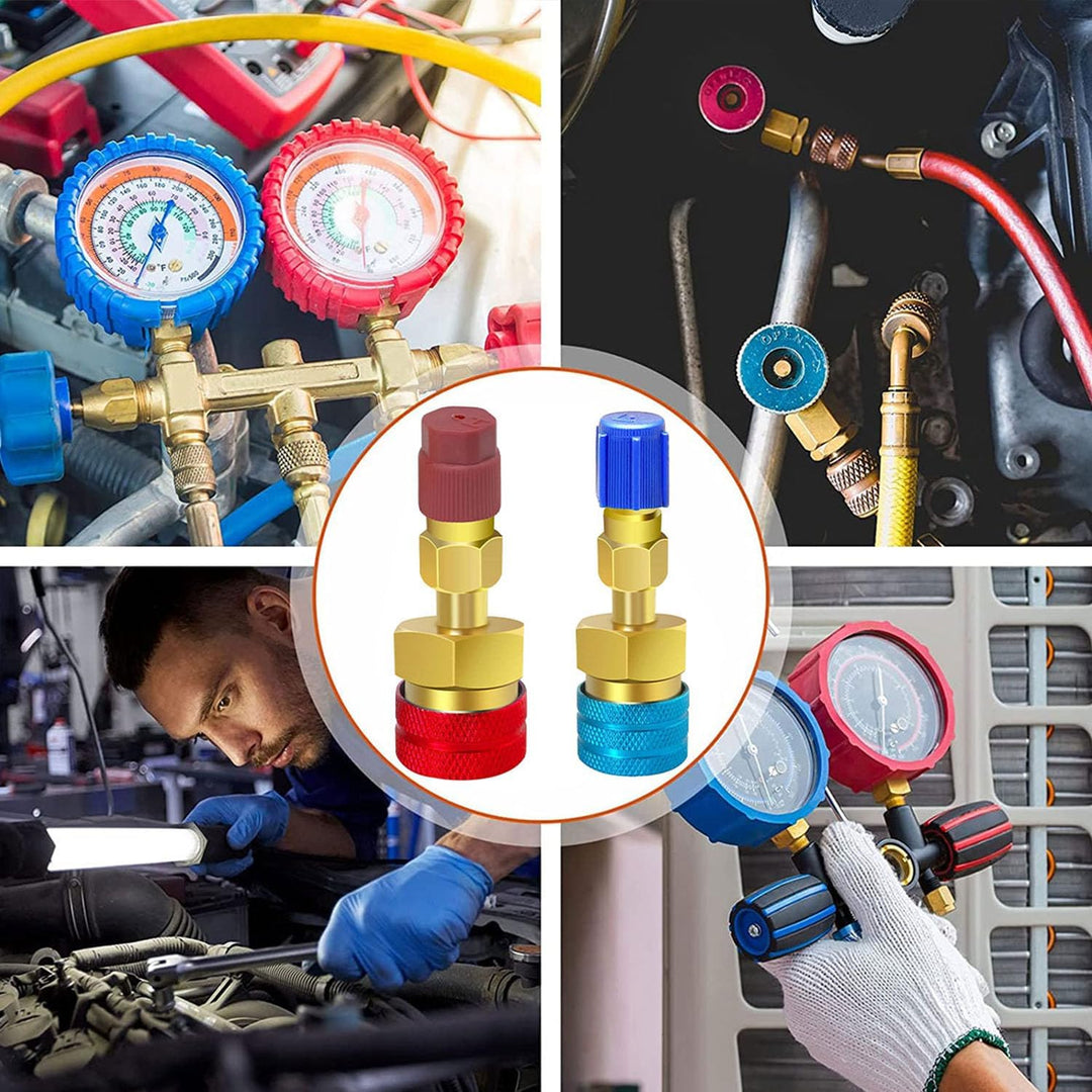 Red high-side and blue low-side R1234yf AC quick couplers, view 4