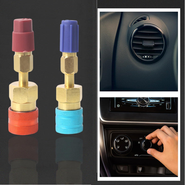 Red high-side and blue low-side R1234yf AC quick couplers, view 5