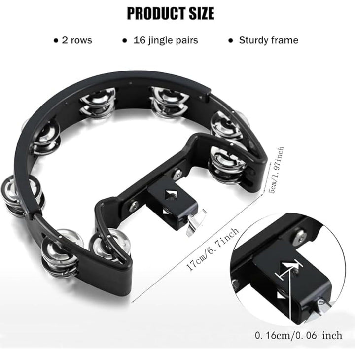Black mountable tambourine and 7-inch cowbell kit, view 2