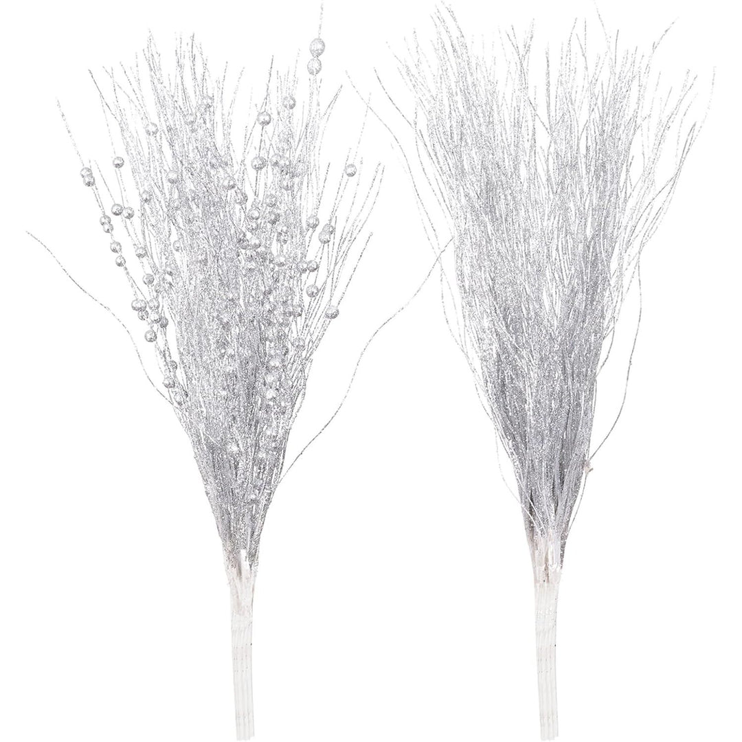 16-pack silver glitter berry stem decorations, view 1