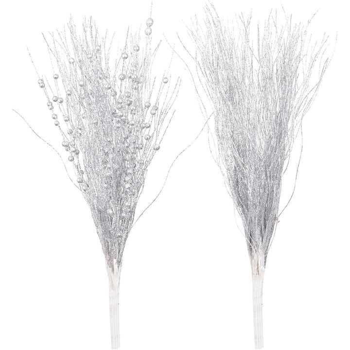16-pack silver glitter berry stem decorations, view 1