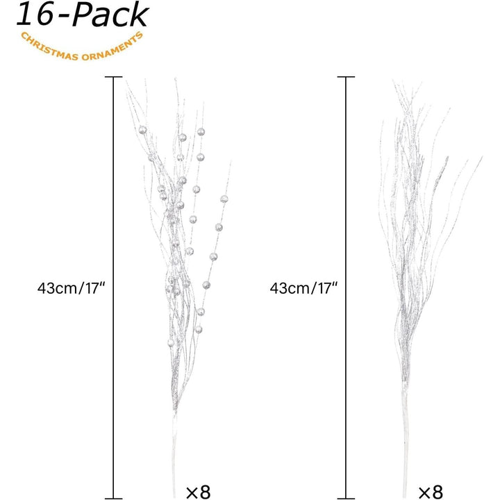 16-pack silver glitter berry stem decorations, view 2