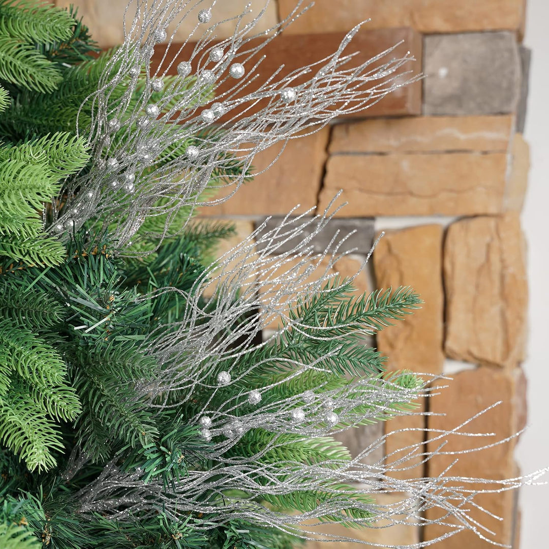 16-pack silver glitter berry stem decorations, view 4