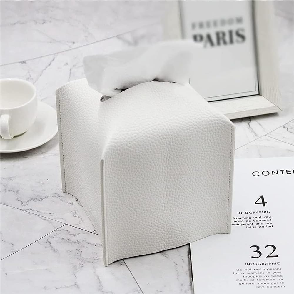 White square PU leather tissue box cover, view 3