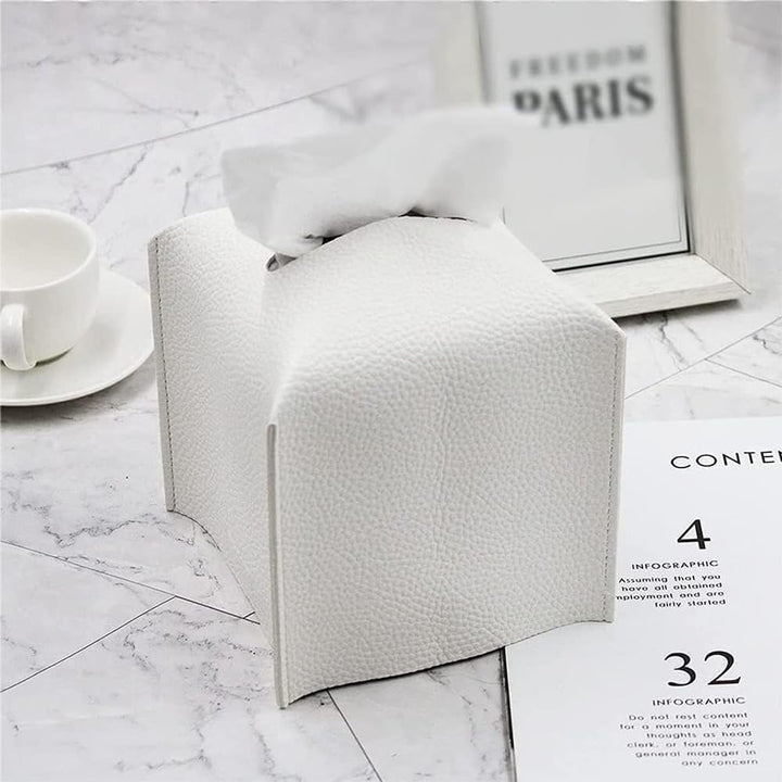 White square PU leather tissue box cover, view 3