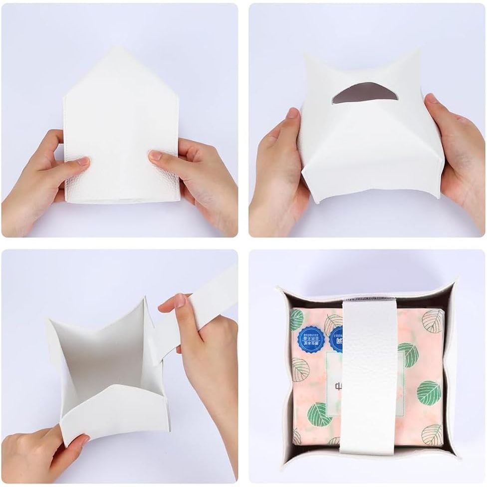 White square PU leather tissue box cover, view 6