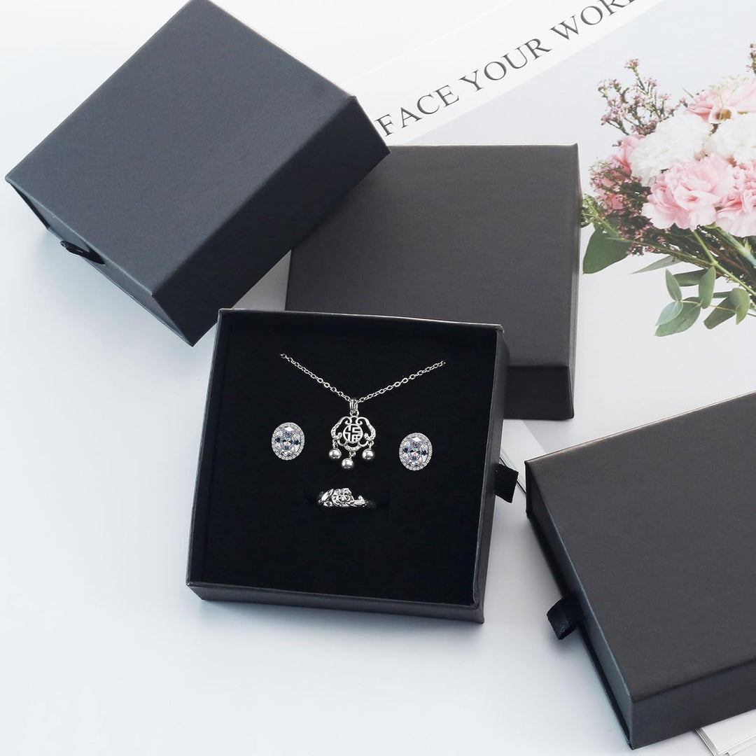 Black jewelry drawer gift boxes and velvet pouches, photo 5