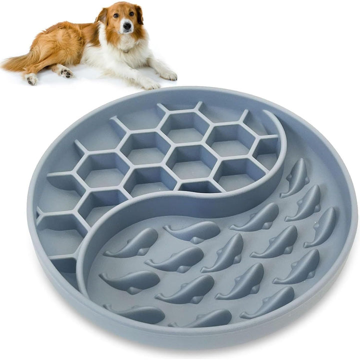 Grey silicone slow feeder pet bowl, view 1