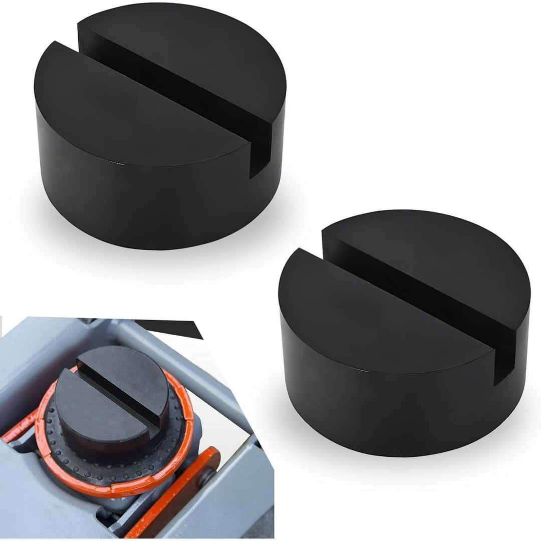 Black slotted vehicle jack pads, view 1