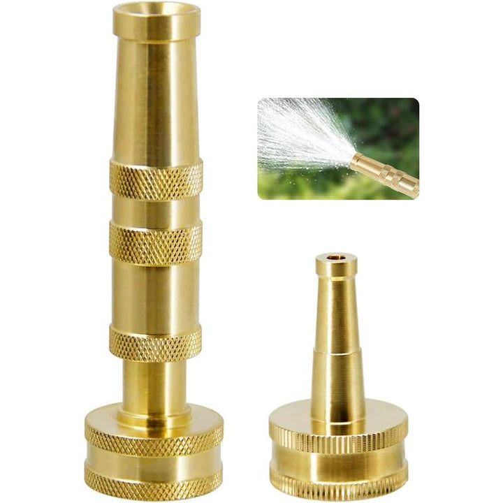 2-Piece Brass Garden Hose Nozzle Set: Adjustable Spray and Jet Sweeper, view 1