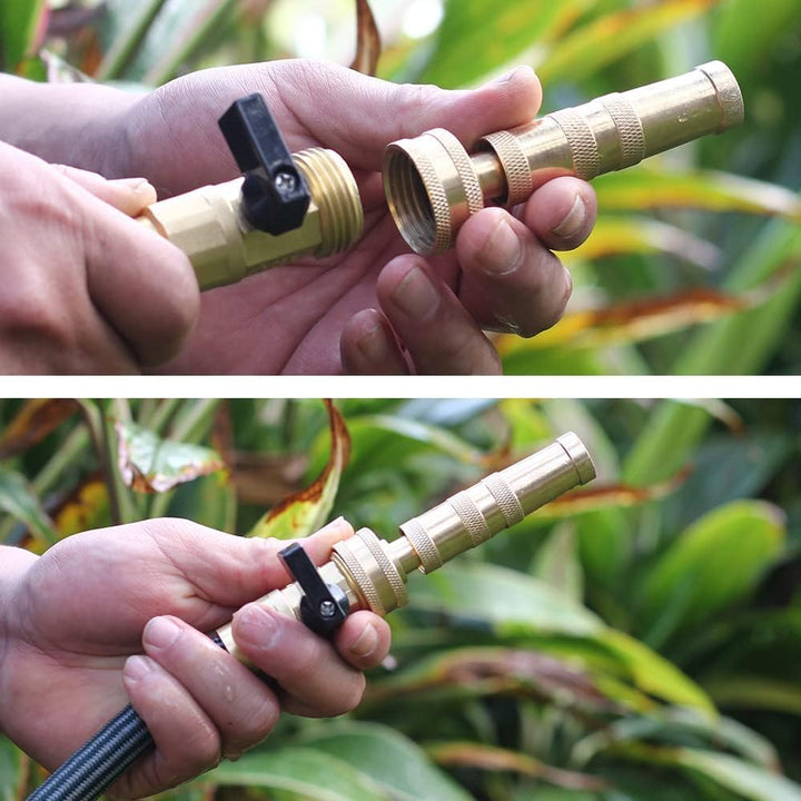 2-Piece Brass Garden Hose Nozzle Set: Adjustable Spray and Jet Sweeper, view 3