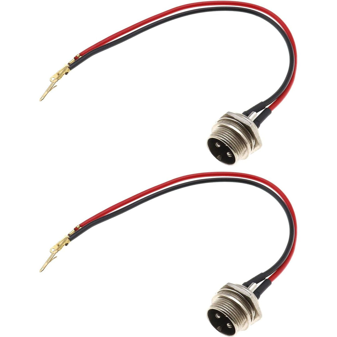Two black 3-pin 2-wire electric scooter charging-port connectors, view 1