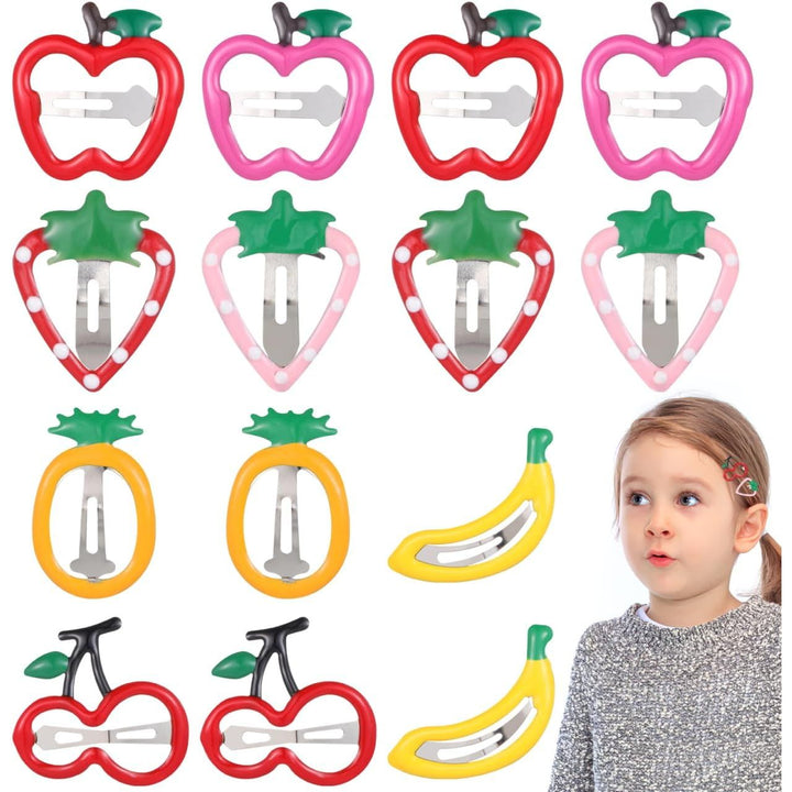 14 assorted fruit-shaped metal hair clips, view 1
