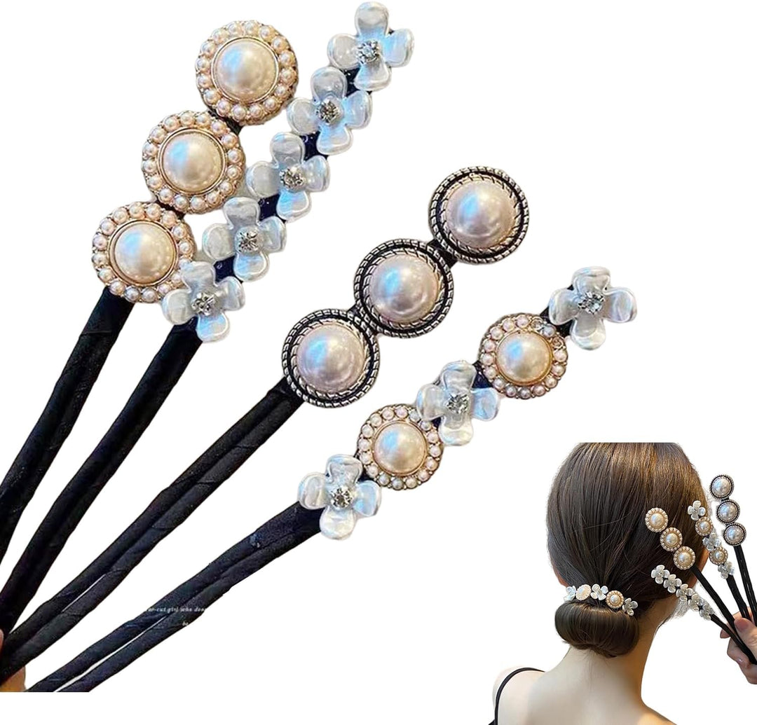 4 Floral and Pearl Twist Hair Bun Makers, image 1