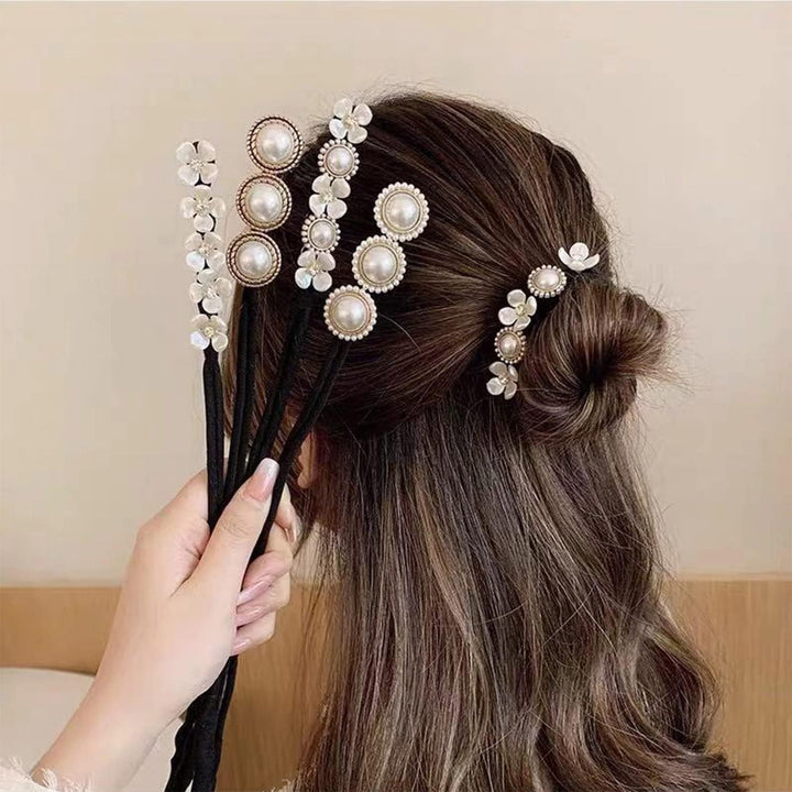4 Floral and Pearl Twist Hair Bun Makers, image 2