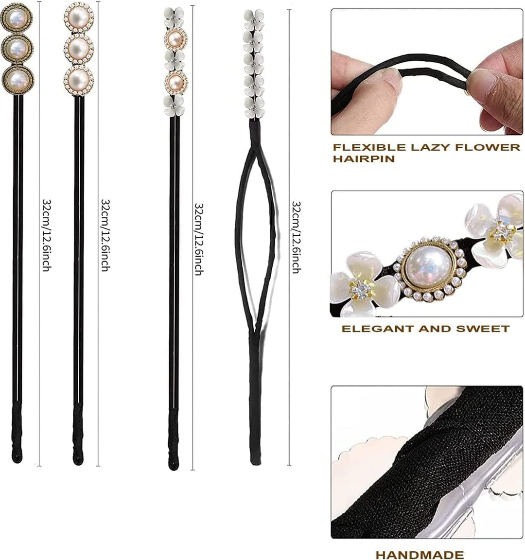 4 Floral and Pearl Twist Hair Bun Makers, image 3