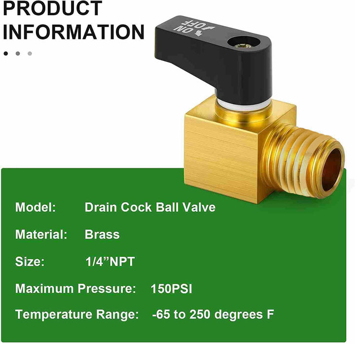 2 Brass 1/4-Inch NPT Air-Compressor Drain Ball Valves, image 3
