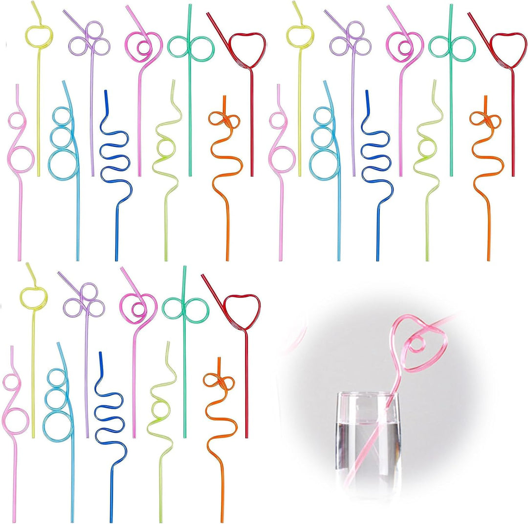 30 Assorted Reusable Curly Party Straws, image 1