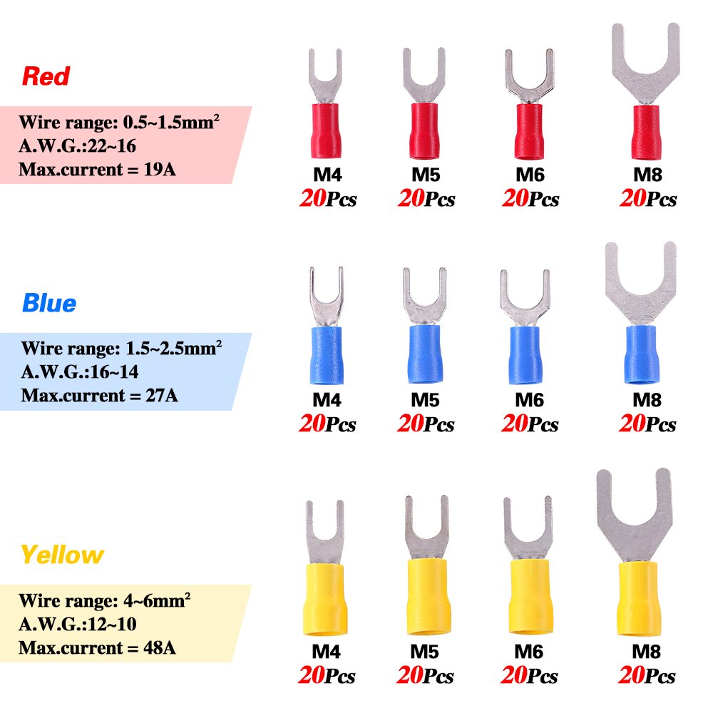 240 Insulated Fork and Spade Crimp Terminals, 3 Wire Gauges, image 2