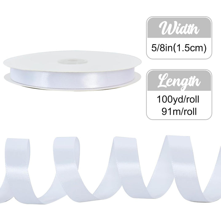 White satin ribbon, 5/8 inch wide, 100 yards