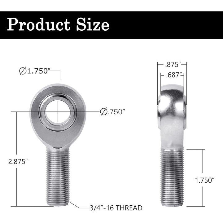3/4-inch bore and 3/4-16 thread rod end dimensions
