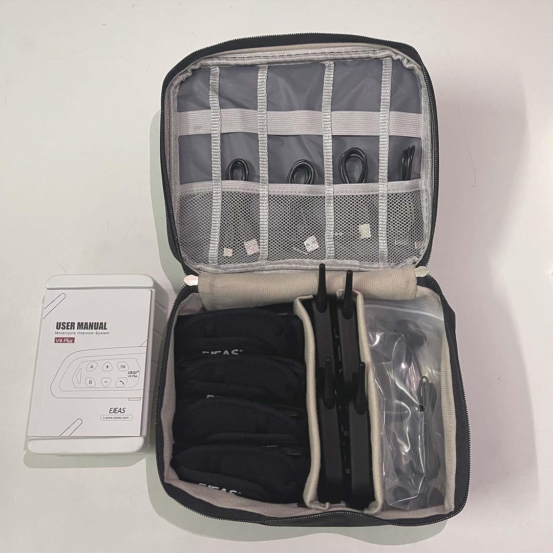 Organizer bag interior with mesh pockets and equipment display; electronics not included