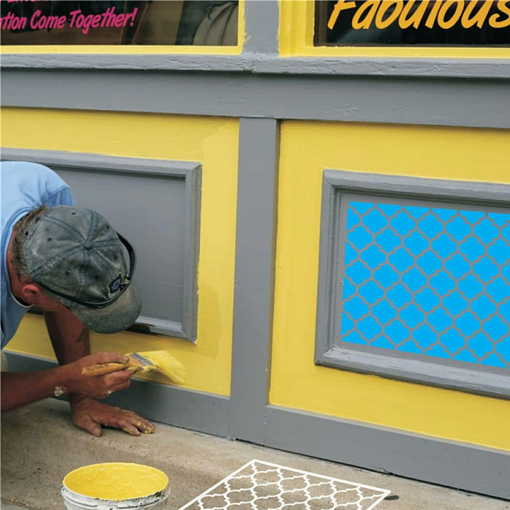 Geometric stencil painting application example; paint and tools not included