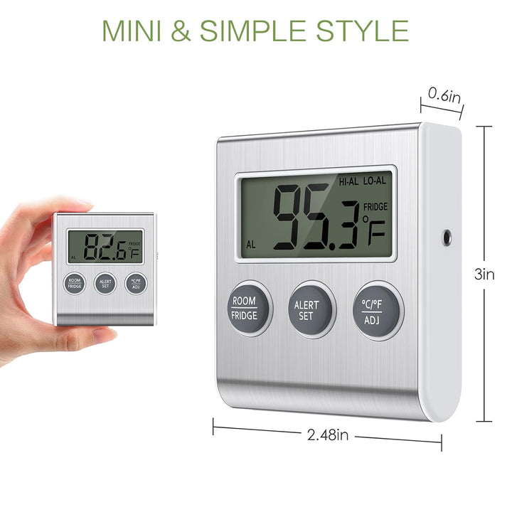 Silver thermometer dimensions: approximately 3 by 2.48 by 0.6 inches