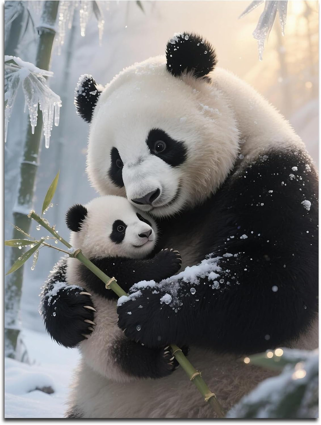 Panda and cub diamond painting artwork