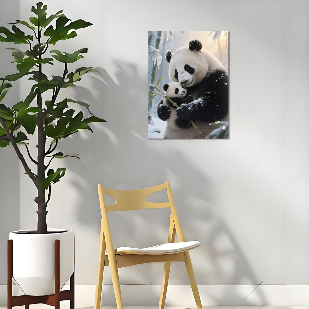 Panda diamond painting shown on a wall
