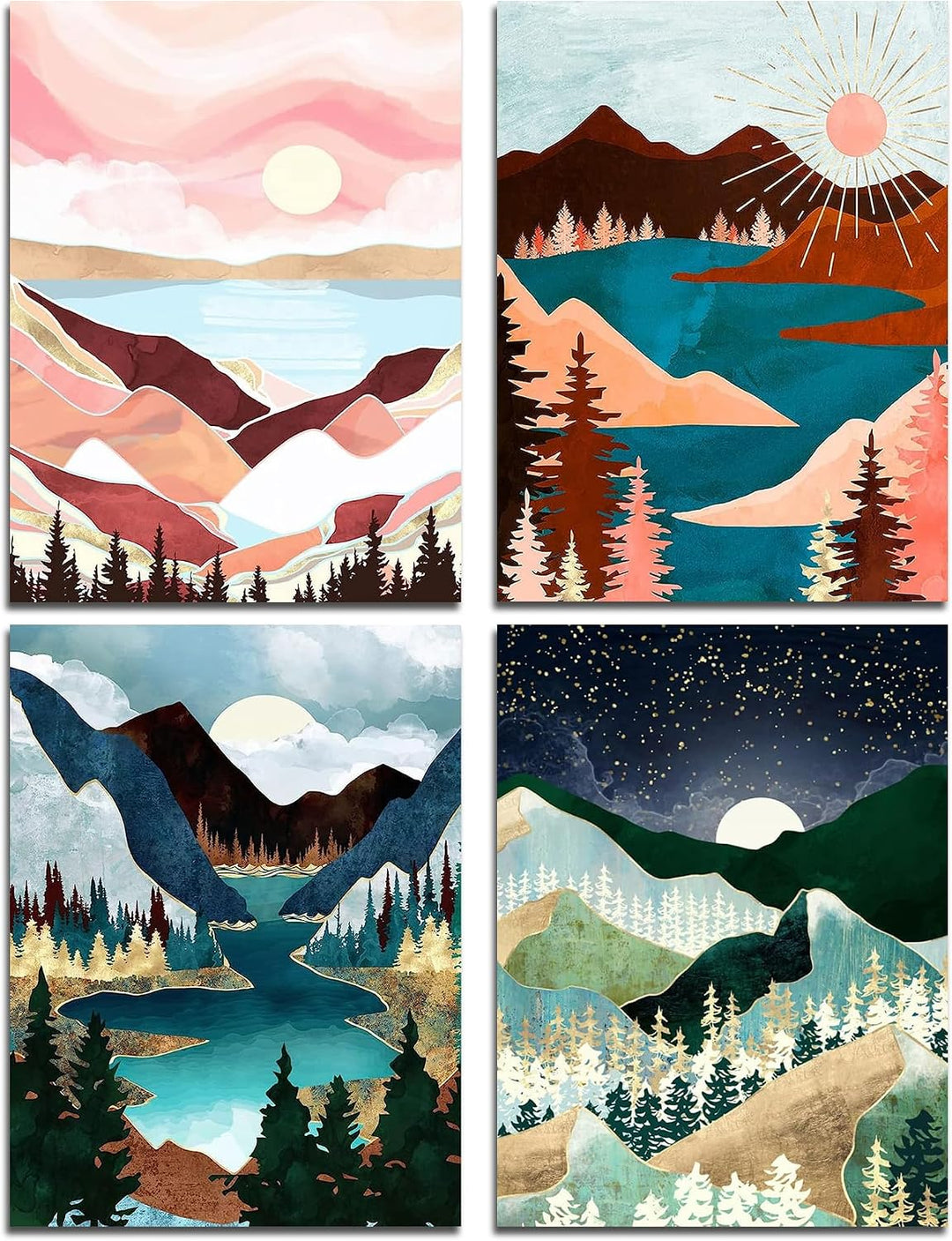 Four abstract landscape diamond painting designs