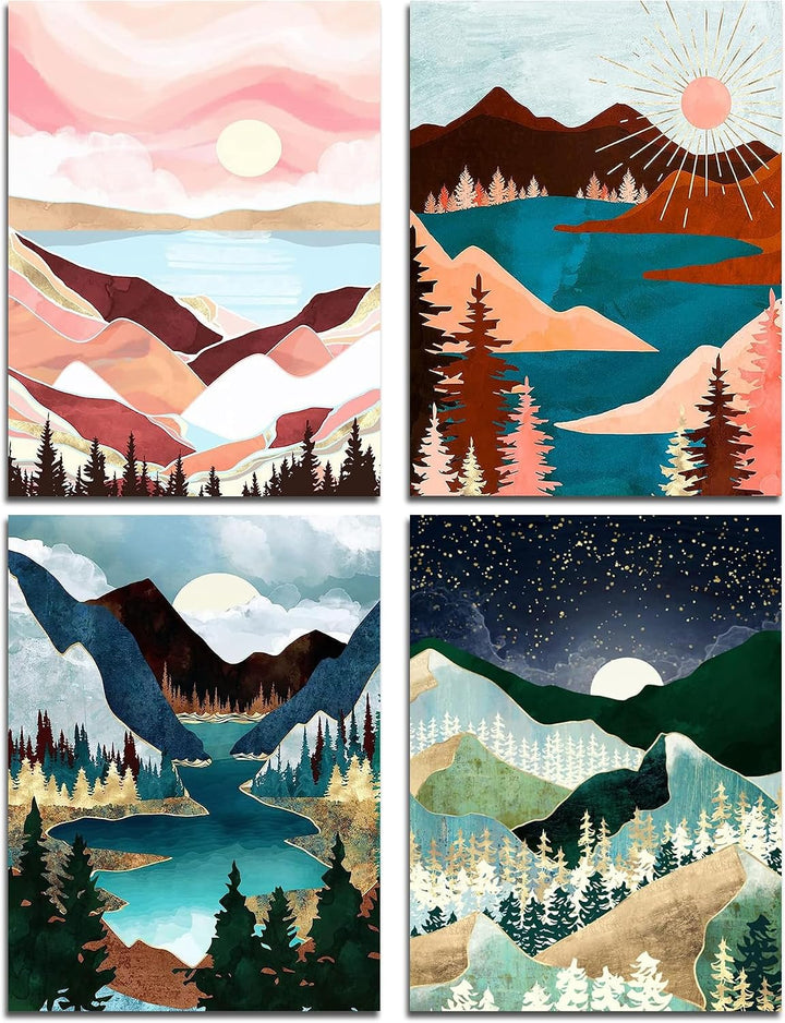 Four abstract landscape diamond painting designs