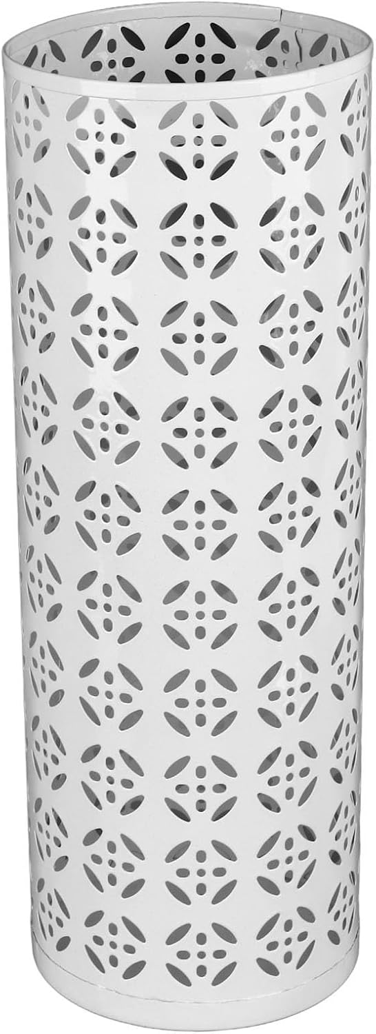 white perforated metal umbrella stand front view