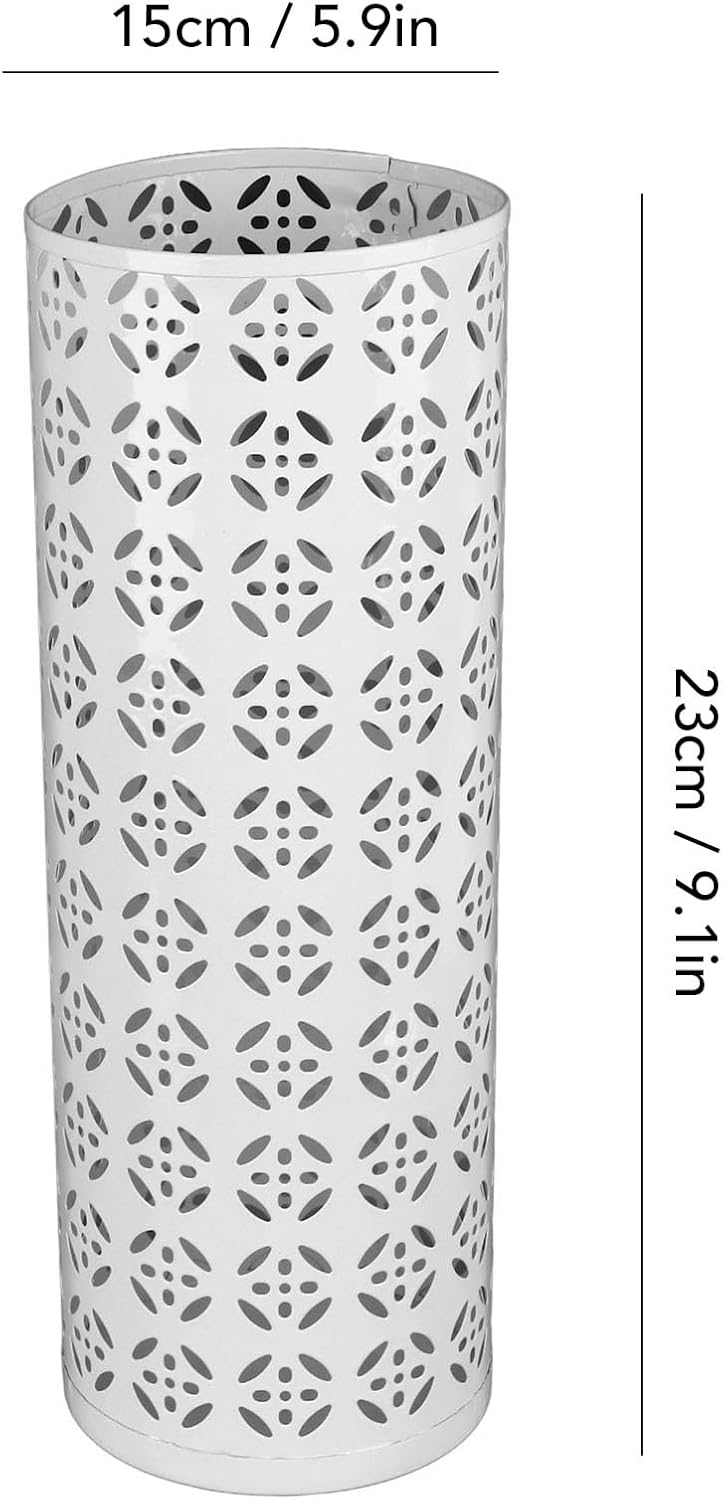 white umbrella stand 23 cm tall and 15 cm wide